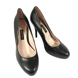 NINE WEST! KRISTAL BLACK GENUINE LEATHER LOW PLATFORM CLASSIC PUMPS! SZ 6M
